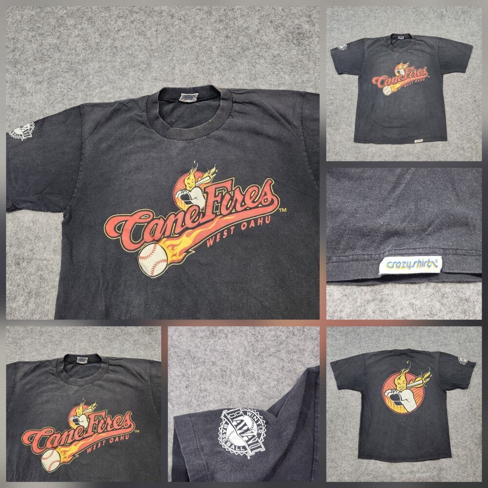 VTG 90s West Oahu CaneFires Adult S Small M‎ Medium Hawaiian Baseball T Shirt